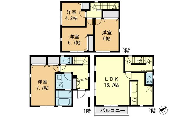 Floor plan. (Building 2), Price 36,800,000 yen, 4LDK, Land area 60.14 sq m , Building area 101.02 sq m