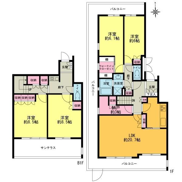 Floor plan. 4LDK, Price 59,800,000 yen, Footprint 137.92 sq m , Balcony area 32.58 sq m