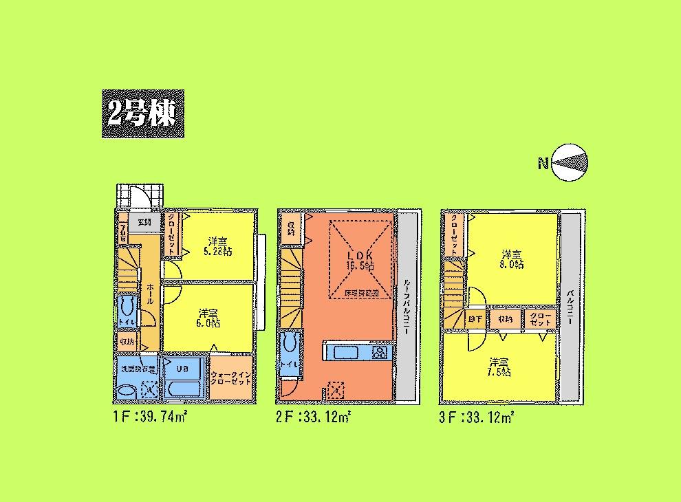 Floor plan. (Building 2), Price 52,800,000 yen, 3LDK+S, Land area 105.01 sq m , Building area 105.98 sq m