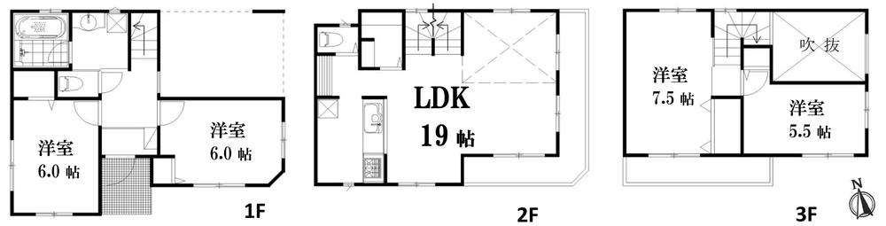 Floor plan. (E Building), Price 55,800,000 yen, 4LDK, Land area 70.05 sq m , Building area 110.95 sq m