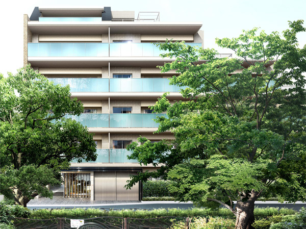 Buildings and facilities. Born with a tree-lined promenade of Imai cherry tree in front of <Rufon Musashikosugi Imainaka-cho>. From elegant and graceful mansion like nestled in quiet, It will start fine living that love the taste certain season. (Exterior view)