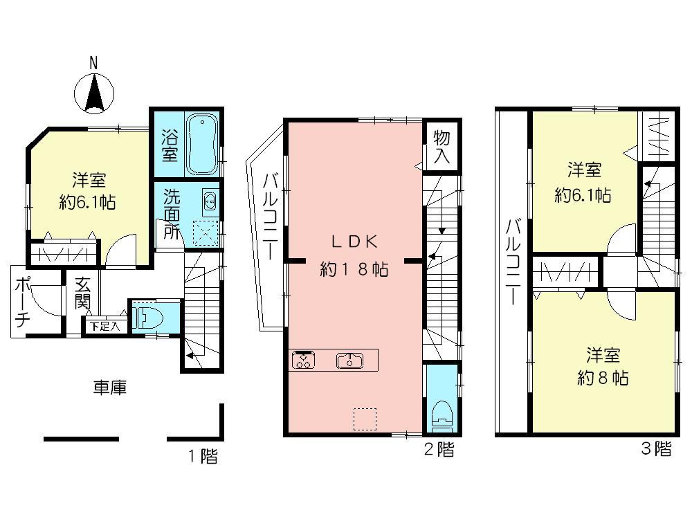 Floor plan. Price 51 million yen, 3LDK, Land area 63.58 sq m , Building area 105.88 sq m