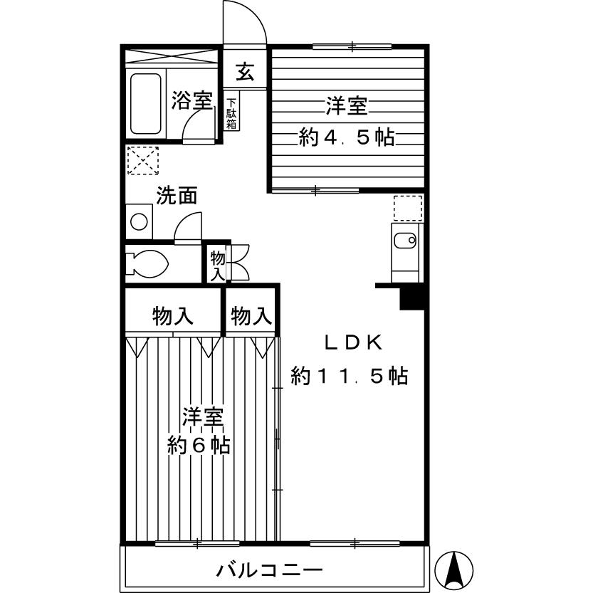 Floor plan. 2LDK, Price 9.8 million yen, Occupied area 48.27 sq m , Balcony area 6.08 sq m