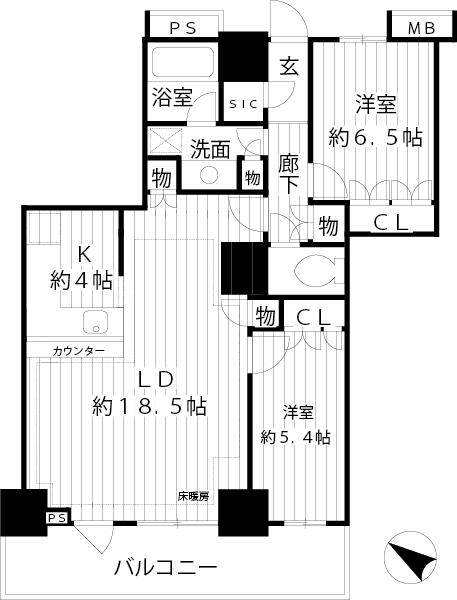 Floor plan. 2LDK, Price 65,800,000 yen, Occupied area 75.42 sq m , Balcony area 12.83 sq m storage enhancement plan