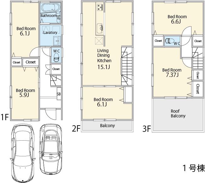 Floor plan. (1 Building), Price 49,800,000 yen, 4LDK+S, Land area 76.09 sq m , Building area 105.9 sq m
