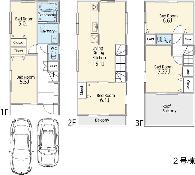 Floor plan. (Building 2), Price 49,300,000 yen, 4LDK+S, Land area 71.63 sq m , Building area 103.88 sq m