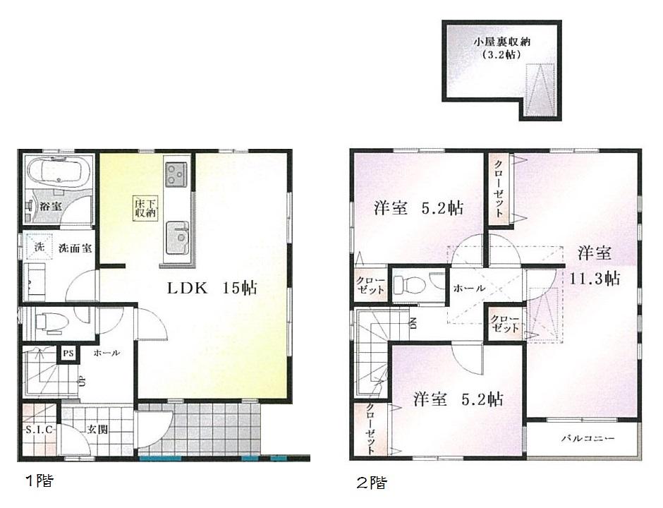 Floor plan. (5 Building), Price 51,800,000 yen, 3LDK, Land area 95.33 sq m , Building area 92.33 sq m