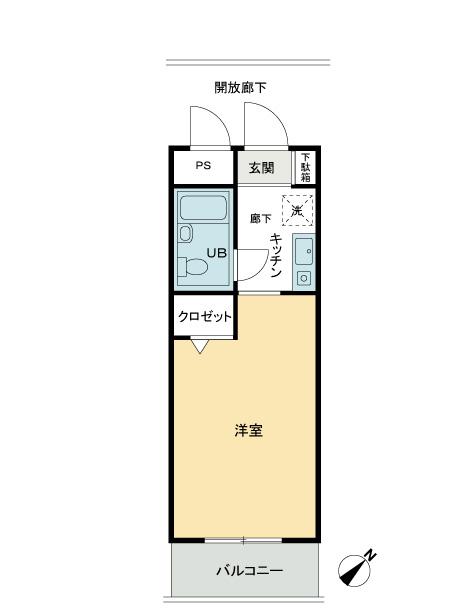 Floor plan. 1K, Price 6.66 million yen, Occupied area 16.25 sq m , Balcony area 2.25 sq m