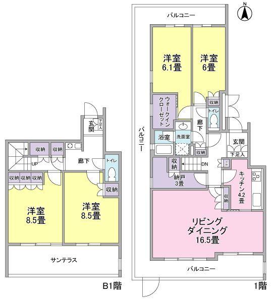Floor plan. 4LDK+S, Price 59,800,000 yen, Footprint 137.92 sq m , Balcony area 32.58 sq m
