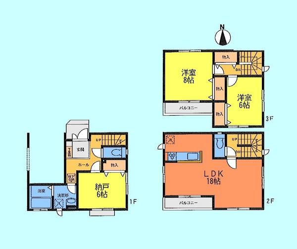 Floor plan. 54,800,000 yen, 3LDK, Land area 70.46 sq m , Building area 98.53 sq m
