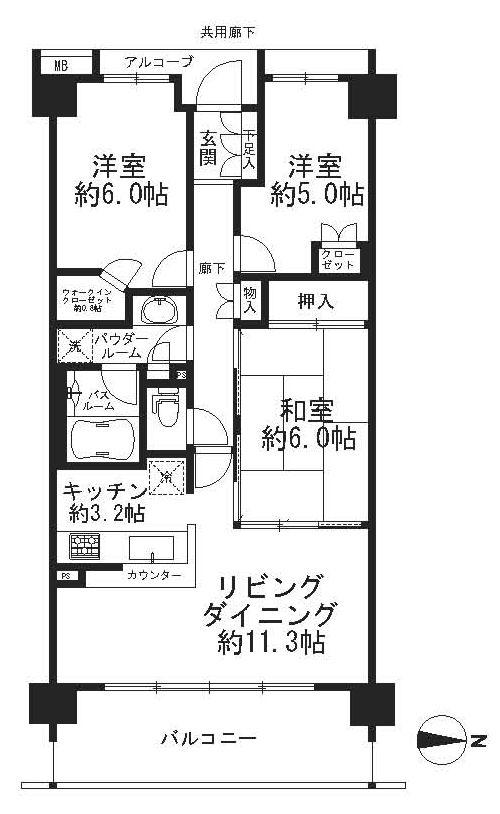 Floor plan. 3LDK, Price 43,800,000 yen, Occupied area 71.12 sq m , Balcony area 12.2 sq m