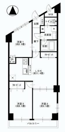 Floor plan. 3LDK, Price 26,900,000 yen, Occupied area 67.81 sq m , Balcony area 5.24 sq m