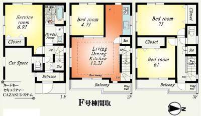 Floor plan. 41,800,000 yen, 3LDK+S, Land area 56.14 sq m , Building area 102.87 sq m