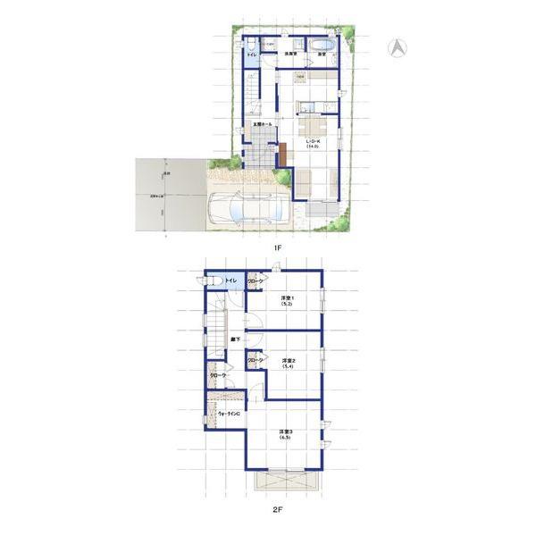 Building plan example (floor plan). Two-story plan