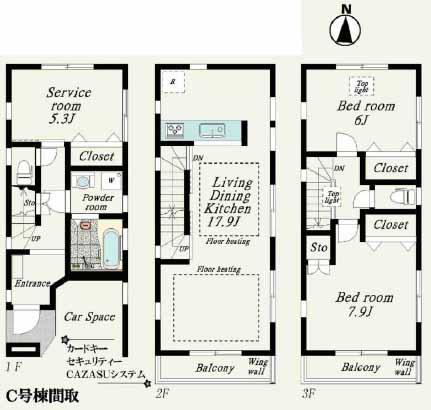 Floor plan. (C Building), Price 37,800,000 yen, 3LDK, Land area 56.15 sq m , Building area 101.42 sq m