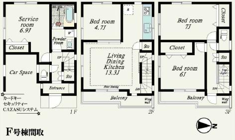 Floor plan. (F Building), Price 41,800,000 yen, 4LDK, Land area 56.14 sq m , Building area 102.87 sq m
