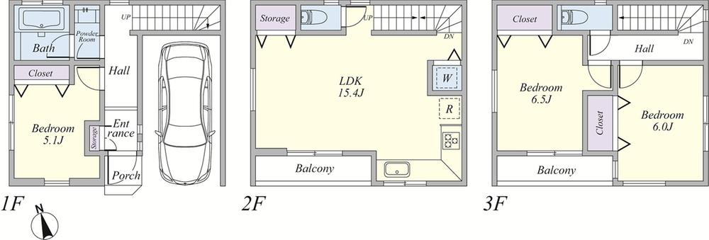 Floor plan. (1 Building), Price 39,800,000 yen, 3LDK, Land area 50.12 sq m , Building area 96.66 sq m