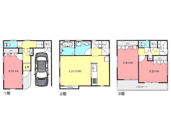 Floor plan. 35,900,000 yen, 3LDK, Land area 46.54 sq m , Building area 92.58 sq m