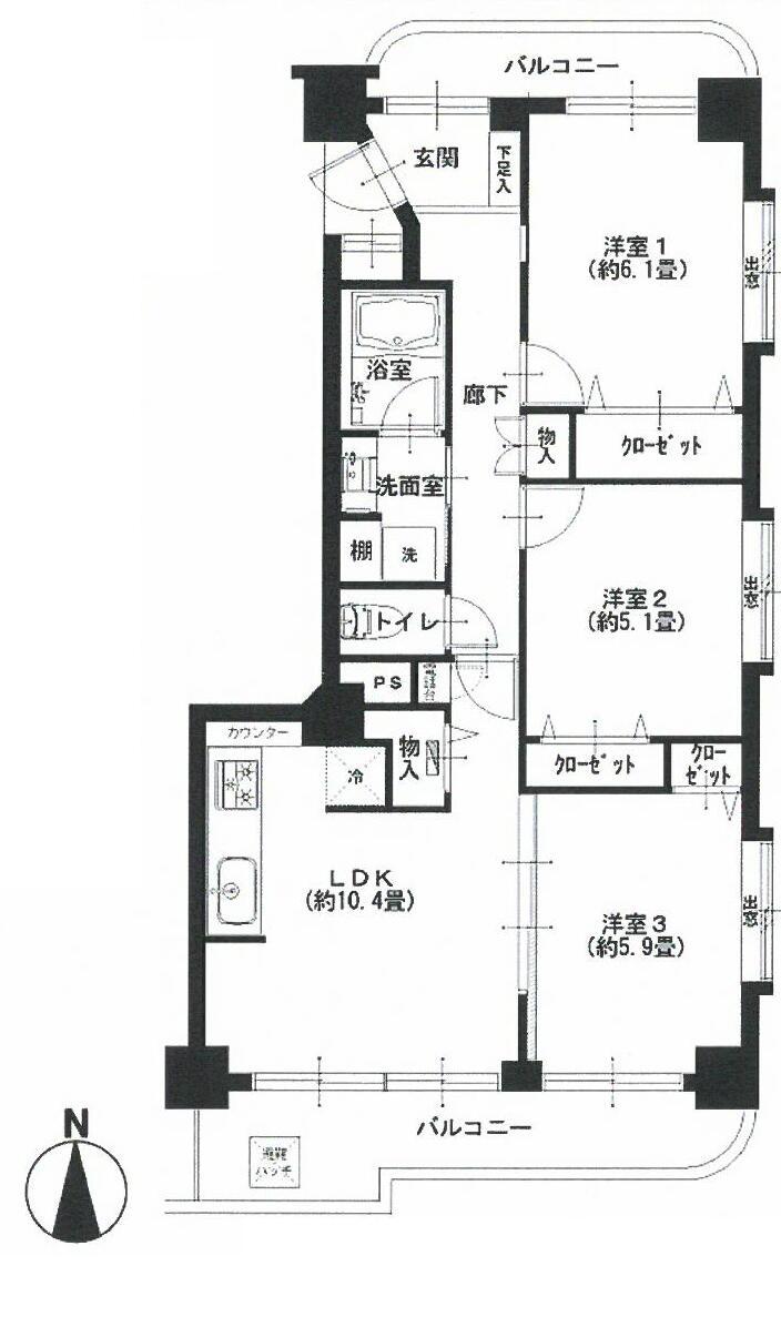 Floor plan. 3LDK, Price 29,900,000 yen, Occupied area 65.78 sq m , Balcony area 12.08 sq m