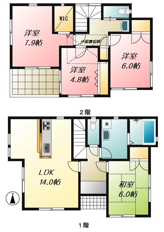 Floor plan. (3 Building), Price 40,658,000 yen, 4LDK, Land area 100.49 sq m , Building area 96.72 sq m