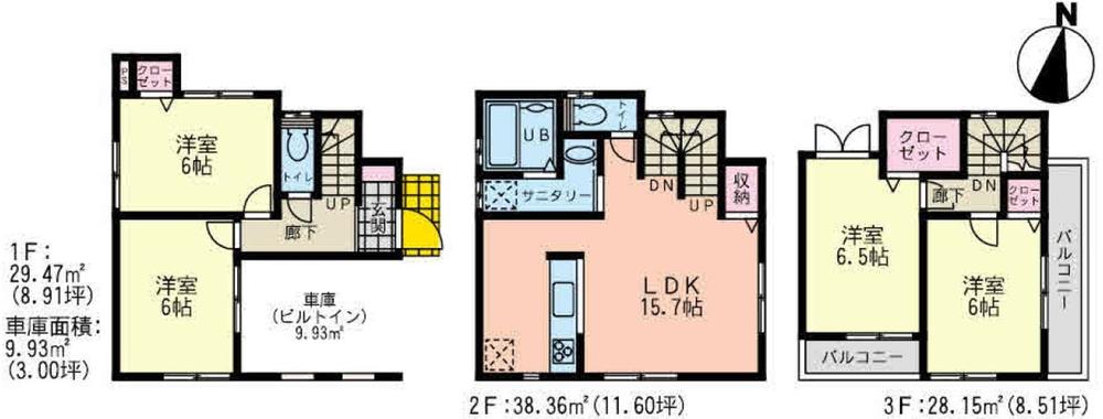Floor plan. (3 Building), Price 41,800,000 yen, 4LDK, Land area 59.78 sq m , Building area 105.91 sq m