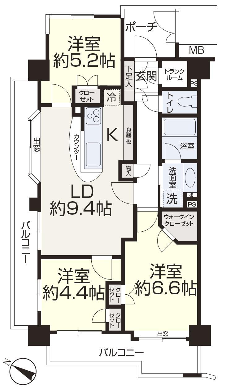 Floor plan. 3LDK, Price 27 million yen, Occupied area 64.62 sq m , Balcony area 17.04 sq m