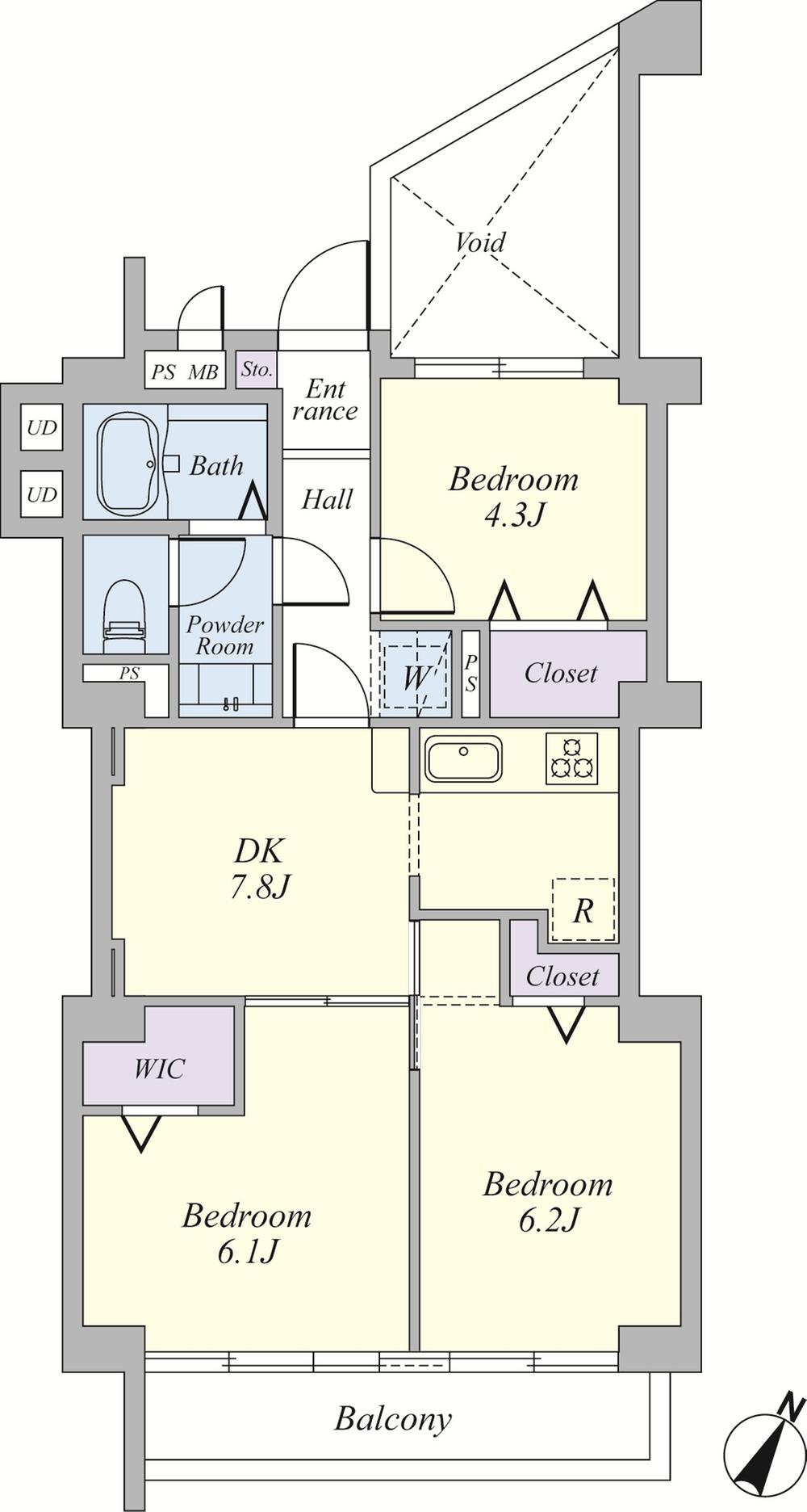 Floor plan. 3DK, Price 19,800,000 yen, Occupied area 54.69 sq m , Balcony area 4.85 sq m storage rich room. The room the entire renovation