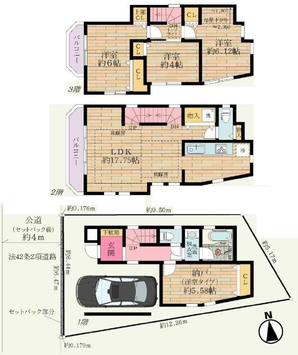 Floor plan. 42,800,000 yen, 3LDK + S (storeroom), Land area 60.16 sq m , Building area 106.97 sq m there is all the room storage, The car is large vehicles also acceptable.