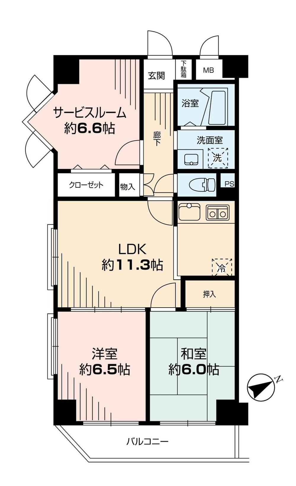 Floor plan. 2LDK + S (storeroom), Price 17,900,000 yen, Occupied area 66.54 sq m , Balcony area 6.06 sq m