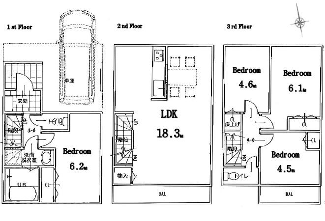 Floor plan. (A Building), Price 42,800,000 yen, 4LDK, Land area 64.3 sq m , Building area 101.07 sq m