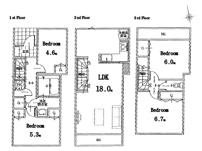 Floor plan. (B Building (two garage)), Price 39,800,000 yen, 4LDK, Land area 85.54 sq m , Building area 93.97 sq m