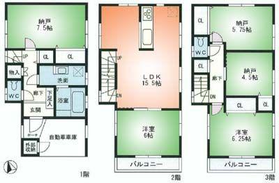 Floor plan. 42,800,000 yen, 5LDK, Land area 63.13 sq m , Building area 114.6 sq m 4 direction corner lot Nothing stood around the building.