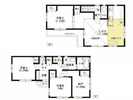 Floor plan. 42,800,000 yen, 4LDK, Land area 74.93 sq m , Building area 89.5 sq m