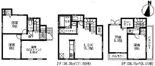 Floor plan. (3 Building), Price 40,800,000 yen, 4LDK, Land area 59.78 sq m , Building area 105.91 sq m