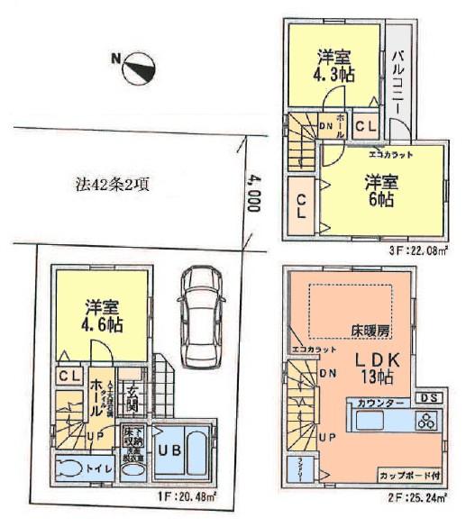 Floor plan. 29,800,000 yen, 3LDK, Land area 42.67 sq m , Building area 67.8 sq m