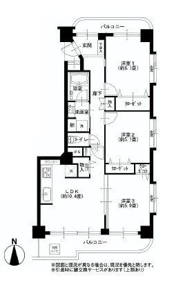 Floor plan. 3LDK, Price 29,900,000 yen, Occupied area 64.78 sq m , Balcony area 12.08 sq m