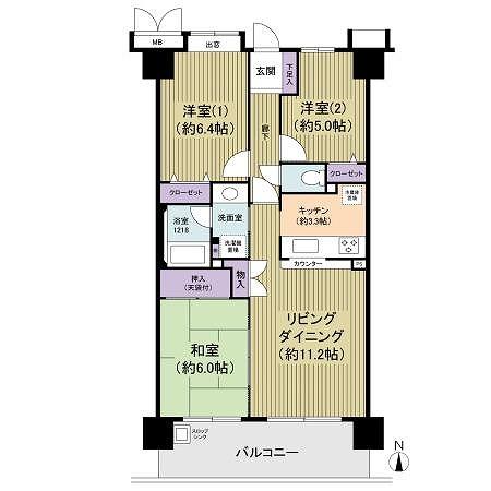 Floor plan. 3LDK, Price 31,800,000 yen, Footprint 68.2 sq m , Balcony area 11.16 sq m