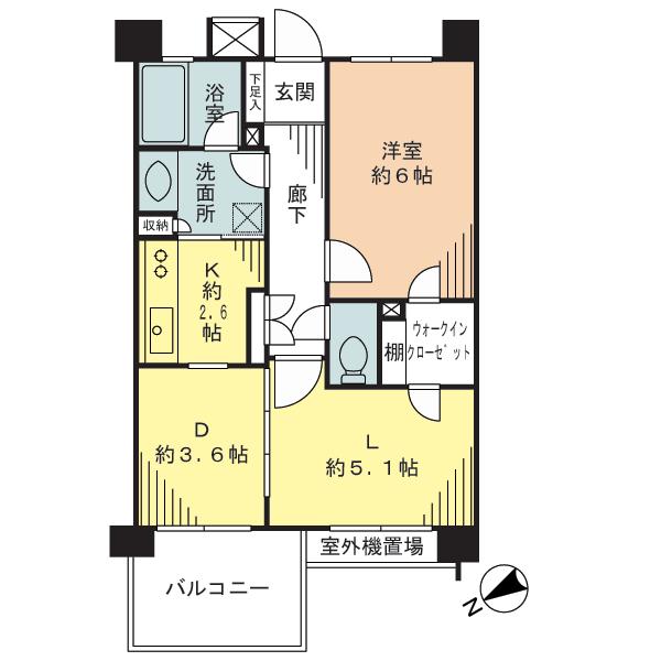 Floor plan. 1LDK, Price 26,900,000 yen, Footprint 43.5 sq m , Balcony area 6 sq m walk-in closet there