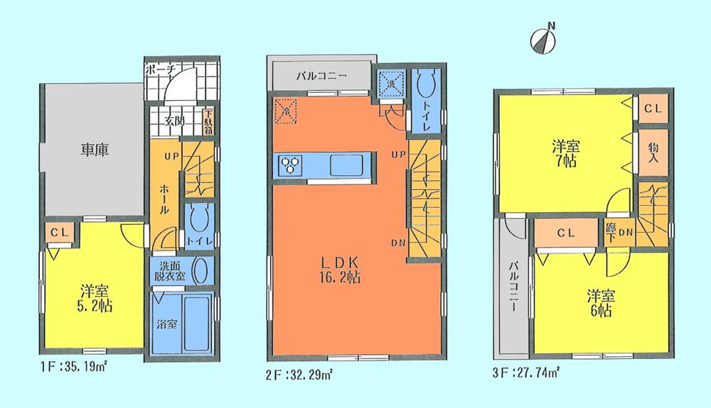 Floor plan. 42,800,000 yen, 3LDK, Land area 54.8 sq m , Building area 95.22 sq m