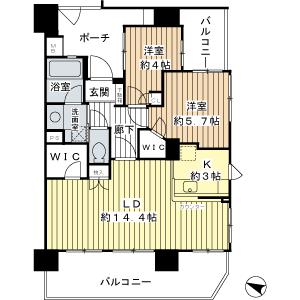 Floor plan. 2LDK, Price 47,800,000 yen, Occupied area 61.86 sq m , 9-minute walk from the balcony area 19.11 sq m JR Kawasaki Station.