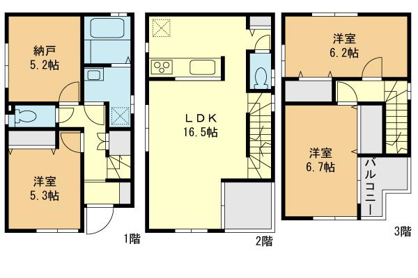 Floor plan. (1 Building), Price 36,800,000 yen, 4LDK, Land area 70.53 sq m , Building area 95.14 sq m