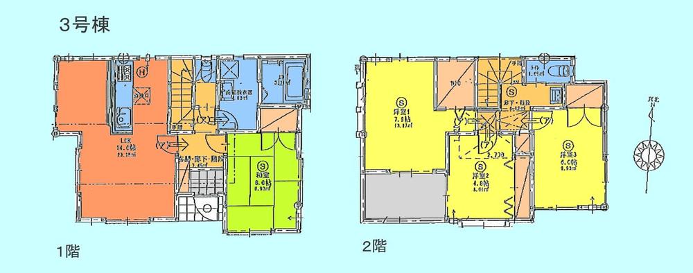 Floor plan. (3 Building), Price 40,658,000 yen, 4LDK, Land area 100.49 sq m , Building area 96.72 sq m