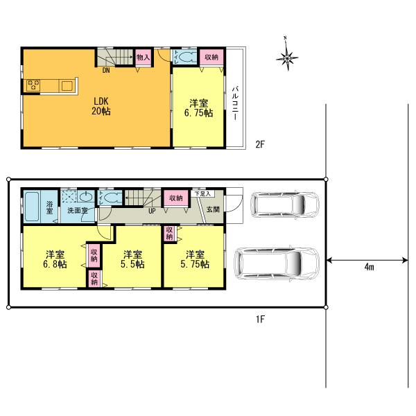 Floor plan. 46,800,000 yen, 4LDK, Land area 100.02 sq m , Building area 98 sq m