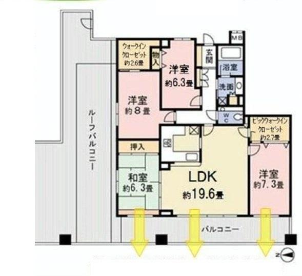 Floor plan. 3LDK+S, Price 44,800,000 yen, Footprint 107.43 sq m , Balcony area 19 sq m