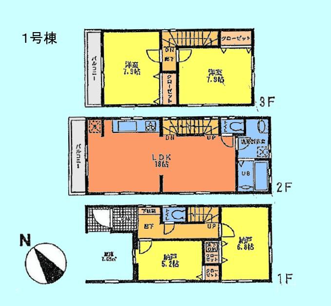 Floor plan. (1 Building), Price 36,800,000 yen, 2LDK+2S, Land area 70.11 sq m , Building area 114.6 sq m