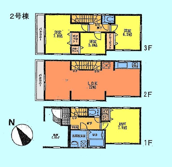 Floor plan. (Building 2), Price 38,800,000 yen, 3LDK+S, Land area 70.12 sq m , Building area 117.03 sq m