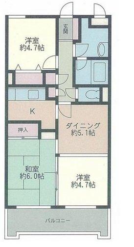 Floor plan. 3DK, Price 21,800,000 yen, Occupied area 56.56 sq m , Balcony area 6.87 sq m per yang good southwestward ・ 3DK