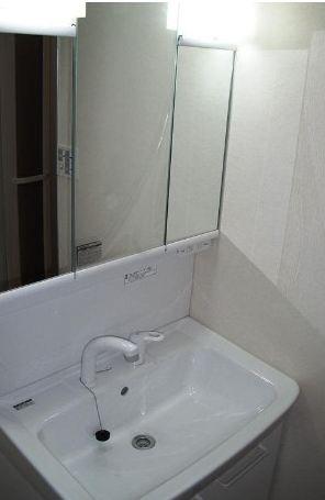 Wash basin, toilet. Shower