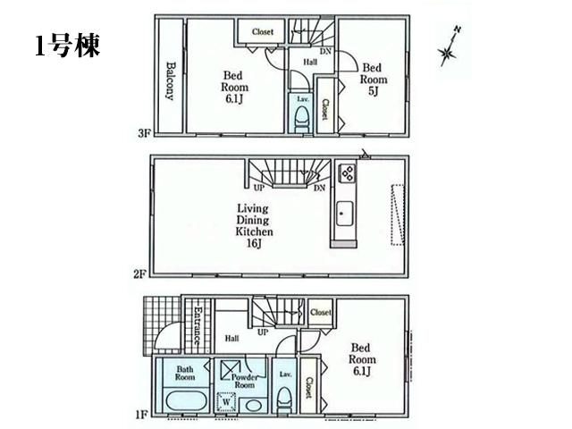 Floor plan. (1 Building), Price 37,800,000 yen, 3LDK, Land area 66.32 sq m , Building area 81.97 sq m
