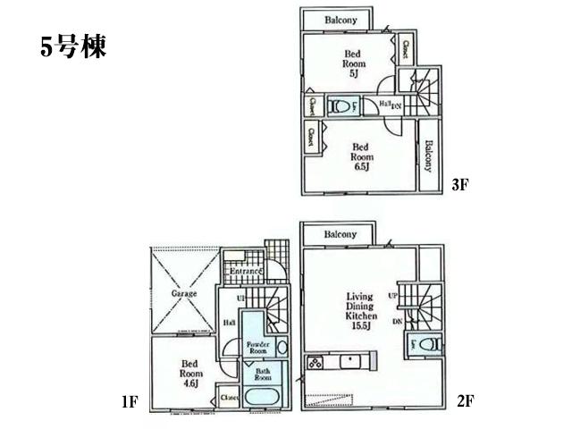 Floor plan. (5 Building), Price 38,800,000 yen, 3LDK, Land area 50.64 sq m , Building area 86.62 sq m